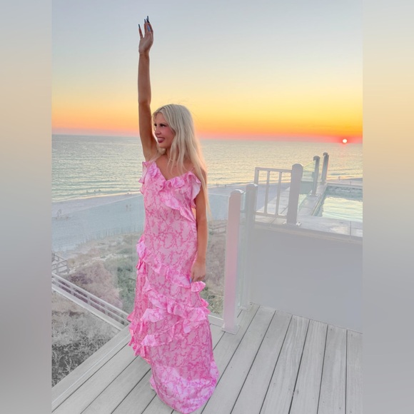 Pink Marble Ruffle Maxi Dress | Romantic Rufflecore - Picture 13 of 13